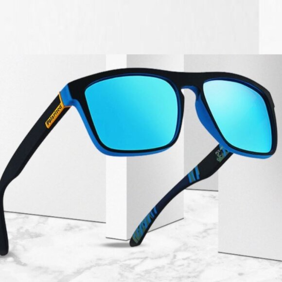 Polarized Men Sunglasses Blue Mirror Lens Wrap Around Driving Running‎ Fishing - Picture 1 of 5